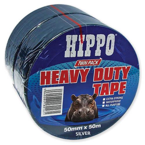 Hippo Silver Heavy Duty Tape Twin Pack (50mm 50m)